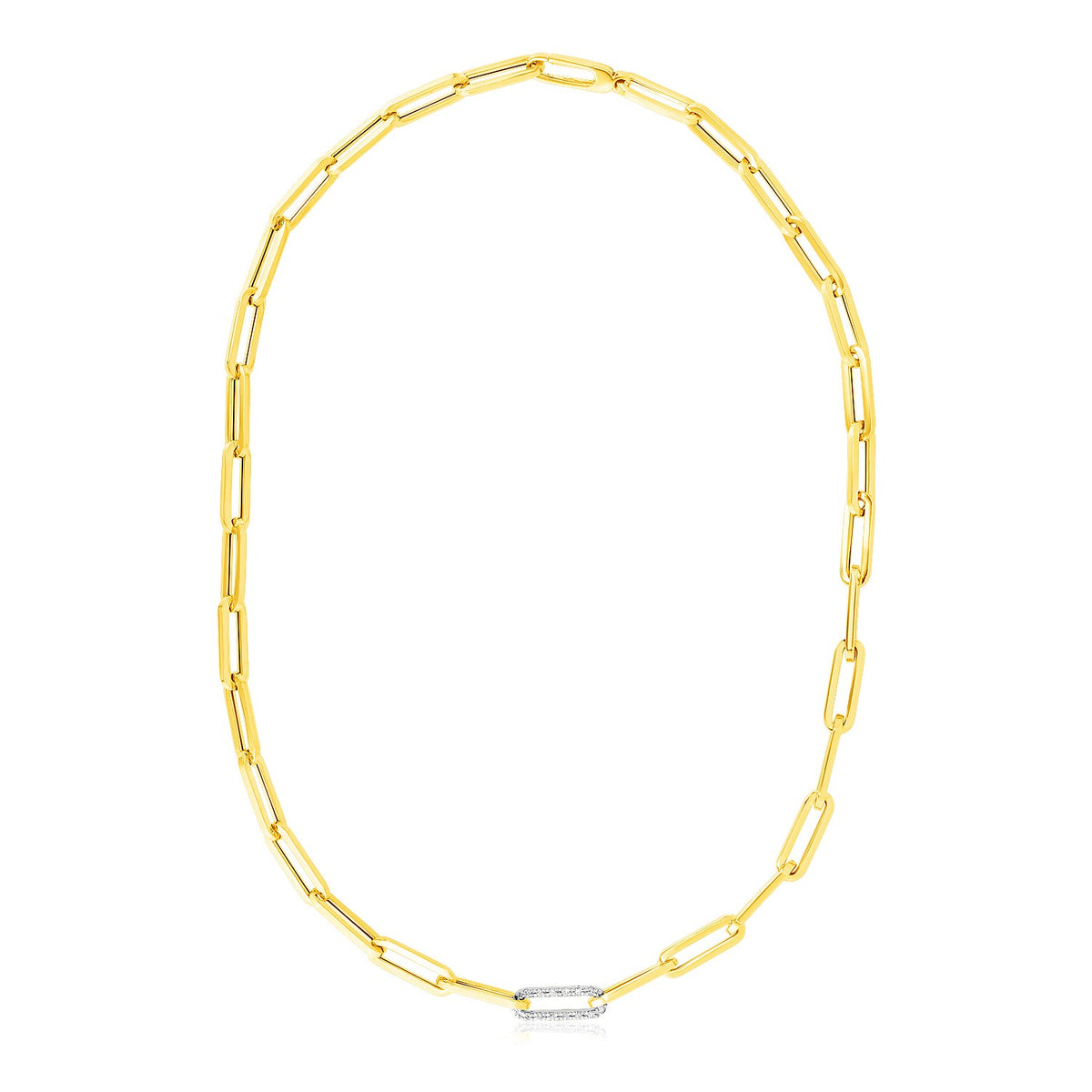 14K Yellow Gold Paperclip Chain Necklace with Diamond Link (6.00 mm)