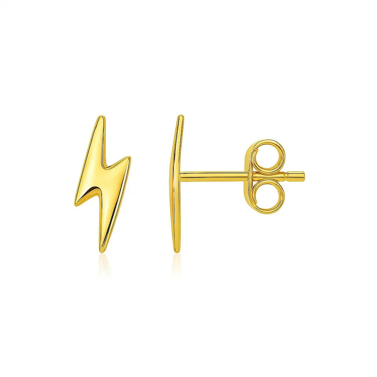 14K Yellow Gold Post Earrings with Lightning Bolts