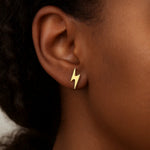 14K Yellow Gold Post Earrings with Lightning Bolts, view 4