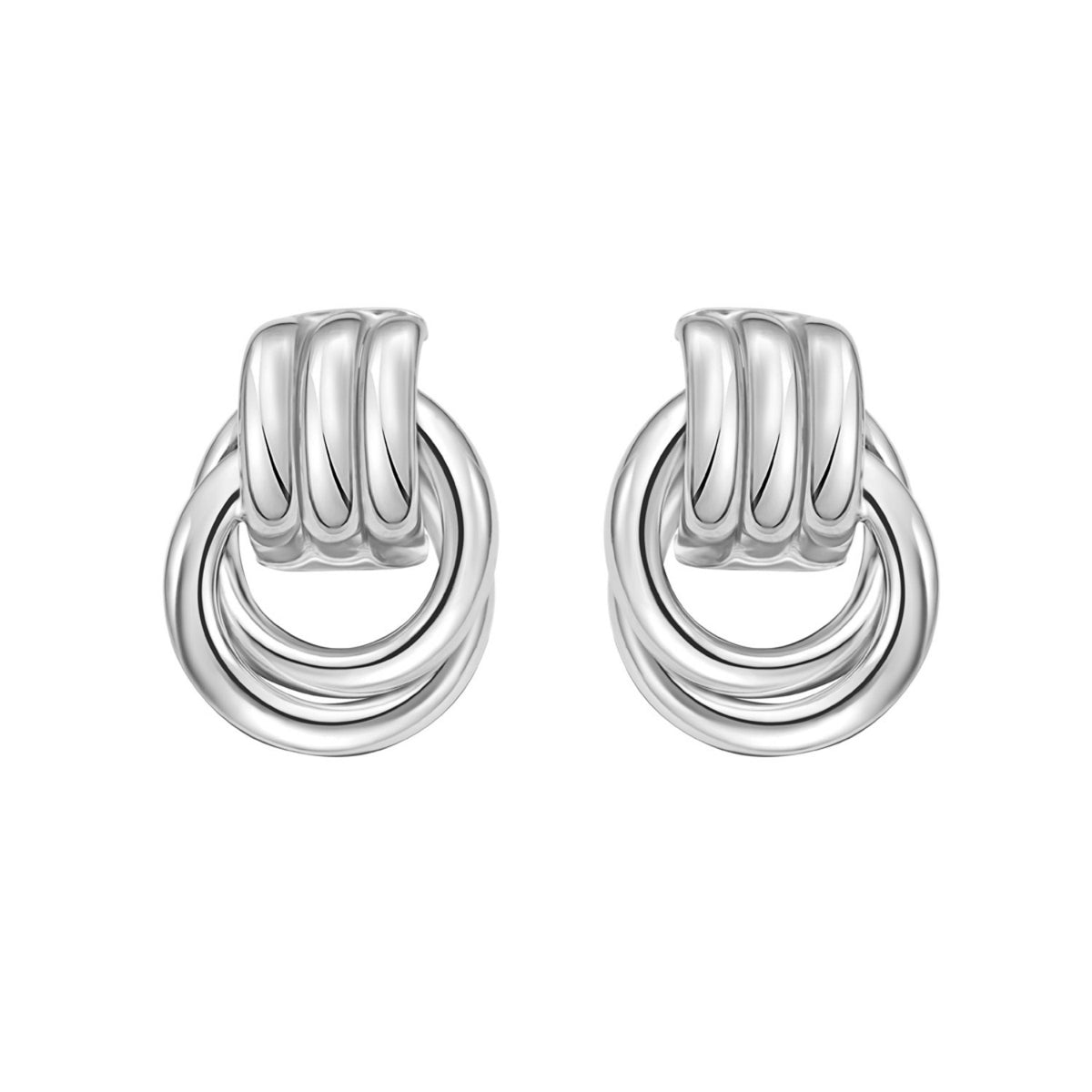 Sterling Silver Triple Door Knocker Hoop Earrings, view 2