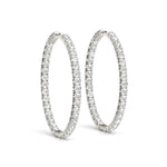 Oval Shape Two Sided Diamond Hoop Earrings in 14K White Gold (2 cttw)