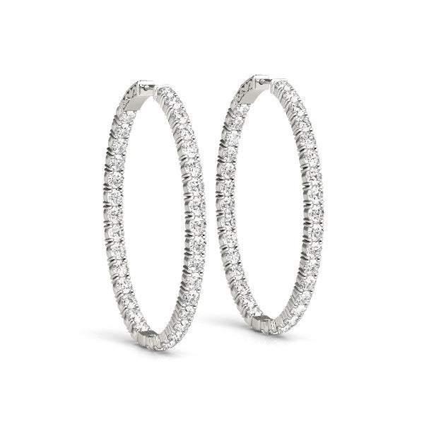 Oval Shape Two Sided Diamond Hoop Earrings in 14K White Gold (2 cttw)