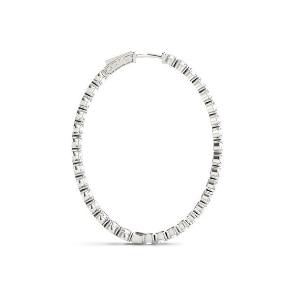 Oval Shape Two Sided Diamond Hoop Earrings in 14K White Gold (2 cttw), view 2