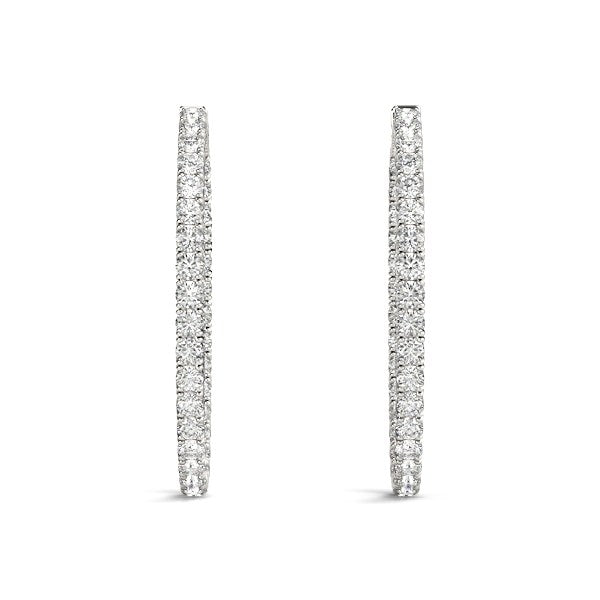 Oval Shape Two Sided Diamond Hoop Earrings in 14K White Gold (2 cttw), view 4