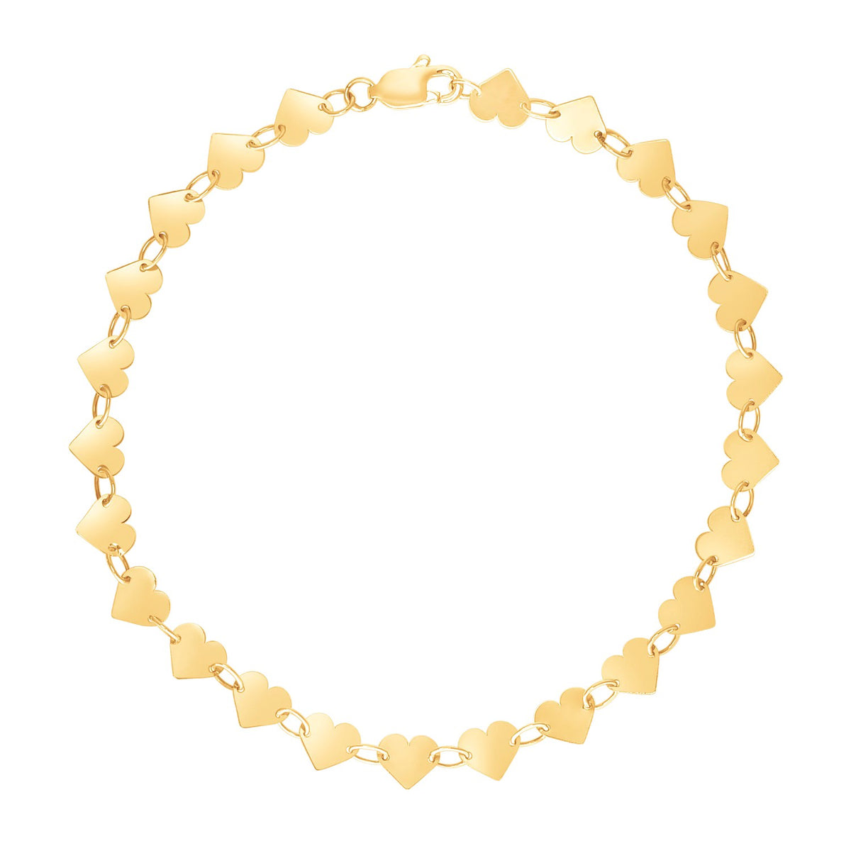 14K Yellow Gold 7 inch Mirrored Heart Chain Bracelet (5.00 mm)