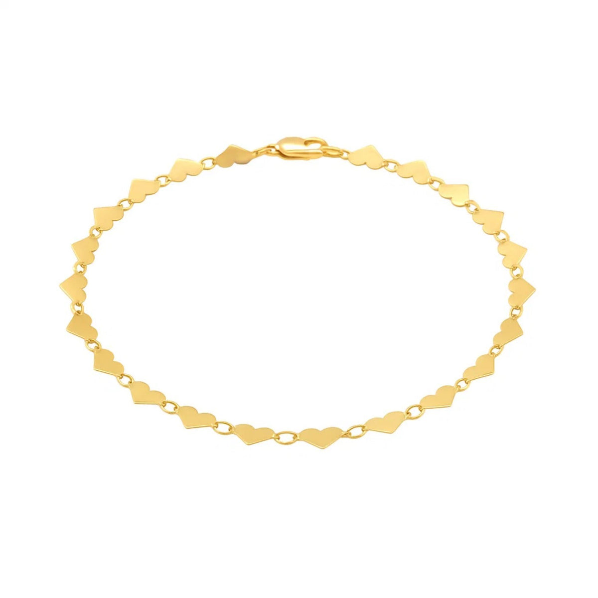 14K Yellow Gold 7 inch Mirrored Heart Chain Bracelet (5.00 mm), view 2