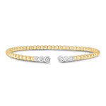 14K Two Tone Polish Diamond Pallina Open Beaded Cuff Bangle (3.00 mm), view 2