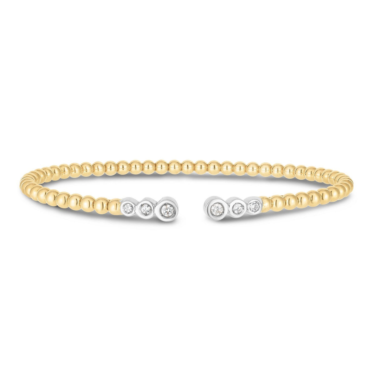 14K Two Tone Polish Diamond Pallina Open Beaded Cuff Bangle (3.00 mm), view 2