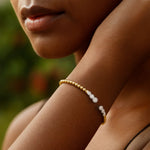 14K Two Tone Polish Diamond Pallina Open Beaded Cuff Bangle (3.00 mm), view 3
