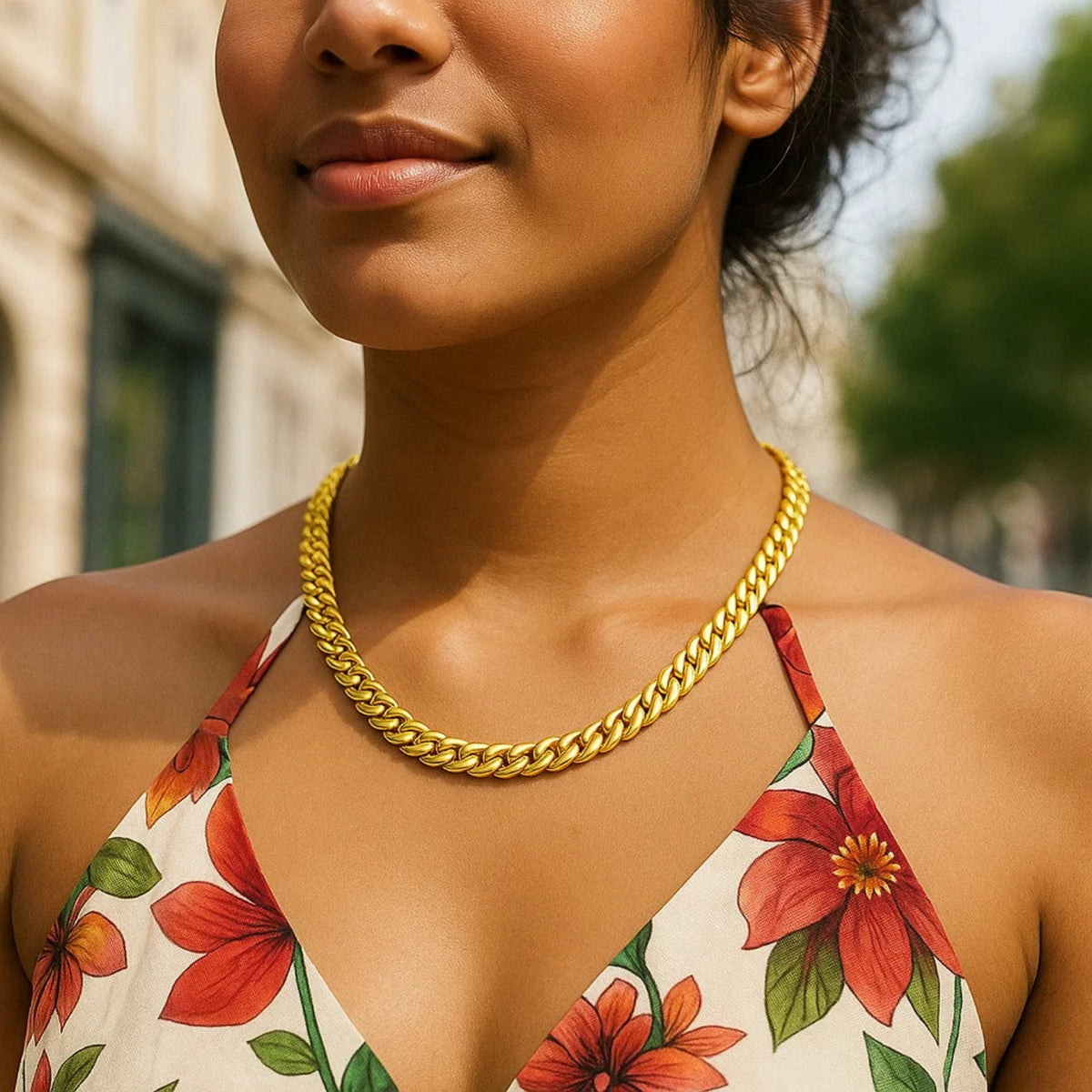 14K Yellow Gold Cuban Chain Choker Necklace, view 3