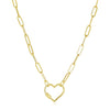 14K Yellow Gold Paperclip Chain Necklace with Heart Carabiner Clasp