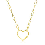 14K Yellow Gold Paperclip Chain Necklace with Heart Carabiner Clasp, view 2