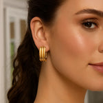 14K Yellow Gold Fancy Oval Triple Row Hoop Earrings, view 4