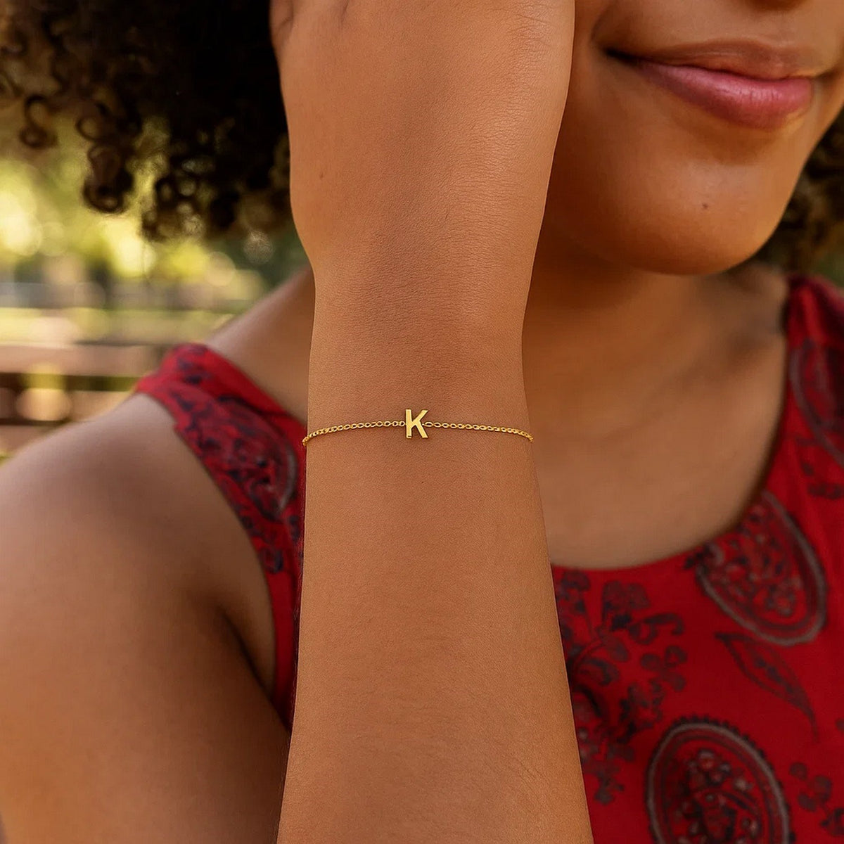 14K Yellow Gold Mini Initial K Bracelet, view 4