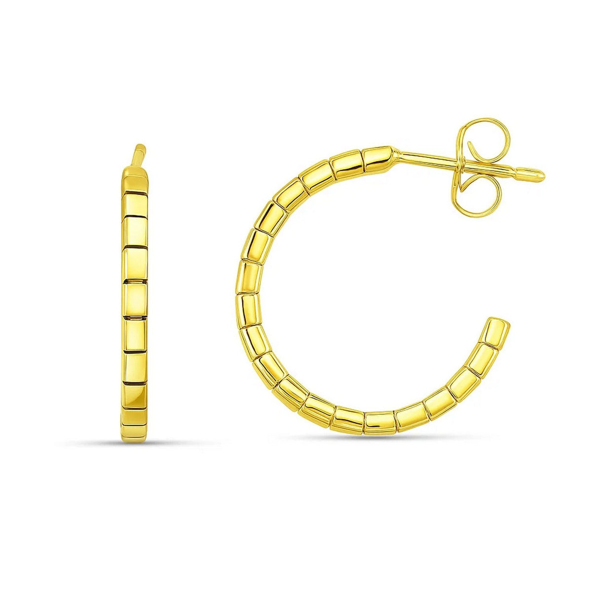 14K Yellow Gold Brick Omega Hoop Earrings