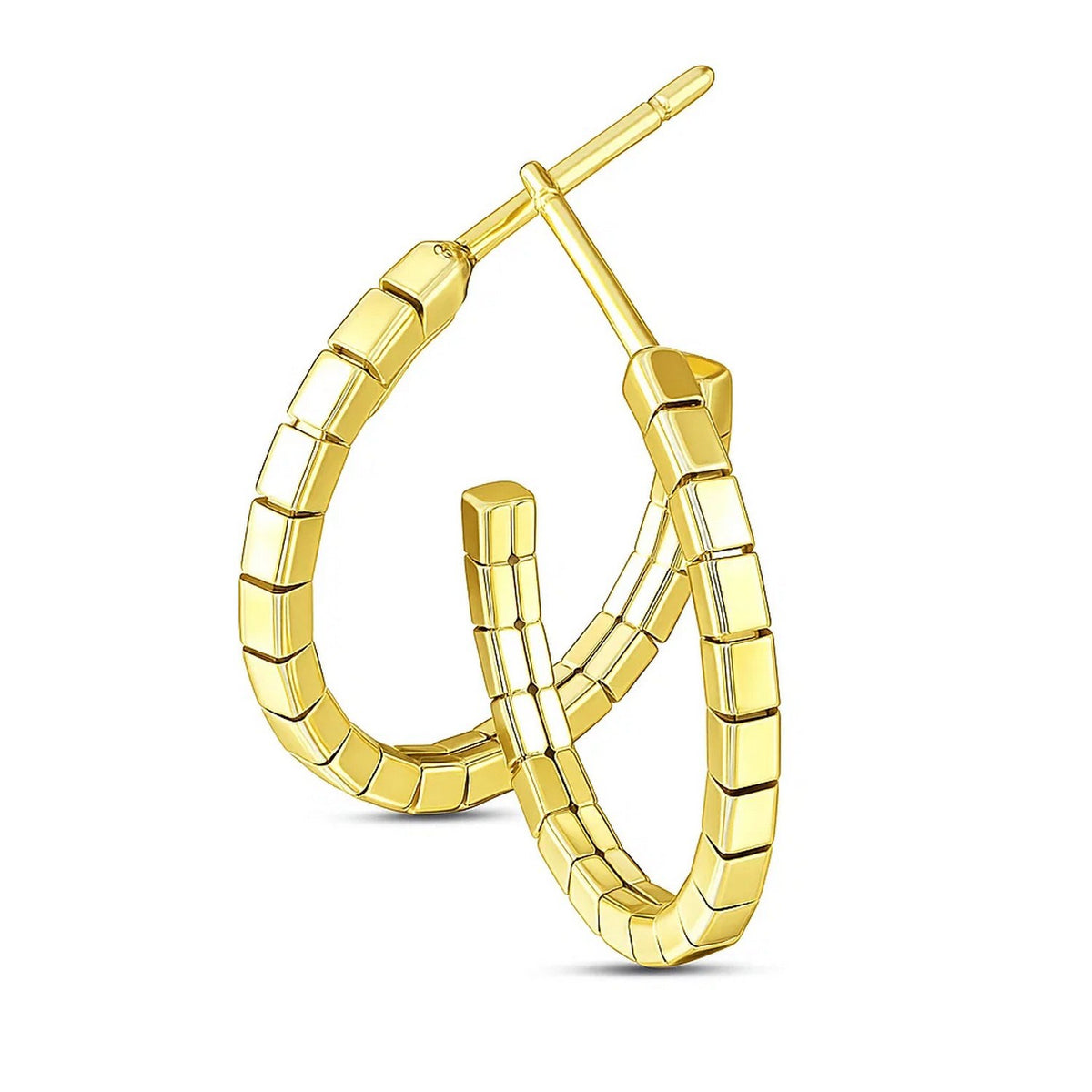 14K Yellow Gold Brick Omega Hoop Earrings, view 2