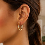 14K Yellow Gold Brick Omega Hoop Earrings, view 3