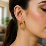 14K Yellow Gold Brick Omega Hoop Earrings, view 4