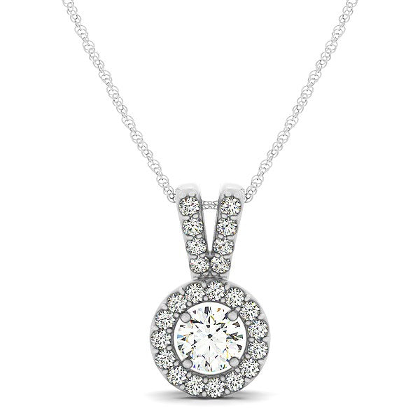 Round Pendant with Split Bail and Diamond Halo in 14K White Gold (3/4 cttw)