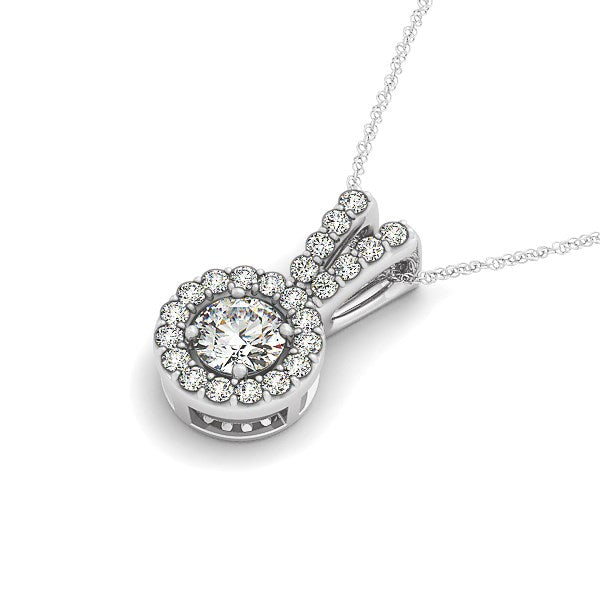 Round Pendant with Split Bail and Diamond Halo in 14K White Gold (3/4 cttw), view 2