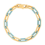 14K Yellow Gold Turquoise Paperclip Gem Link Bracelet (7.00 mm), view 2