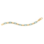 14K Yellow Gold Turquoise Paperclip Gem Link Bracelet (7.00 mm), view 3