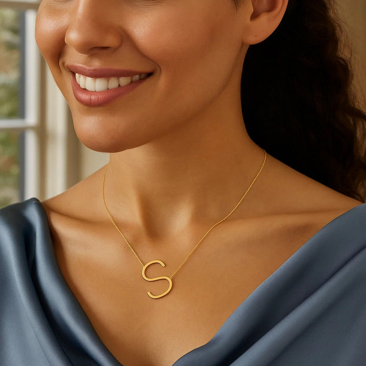 14K Yellow Gold Yours Truly Large Initial S Necklace, view 4