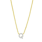 14K Yellow Gold Mini Diamond Q Initial Pendant Necklace, view 4