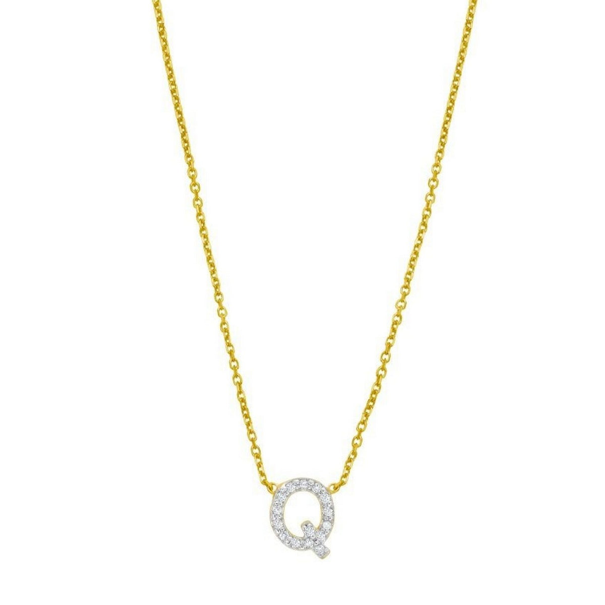 14K Yellow Gold Mini Diamond Q Initial Pendant Necklace, view 4