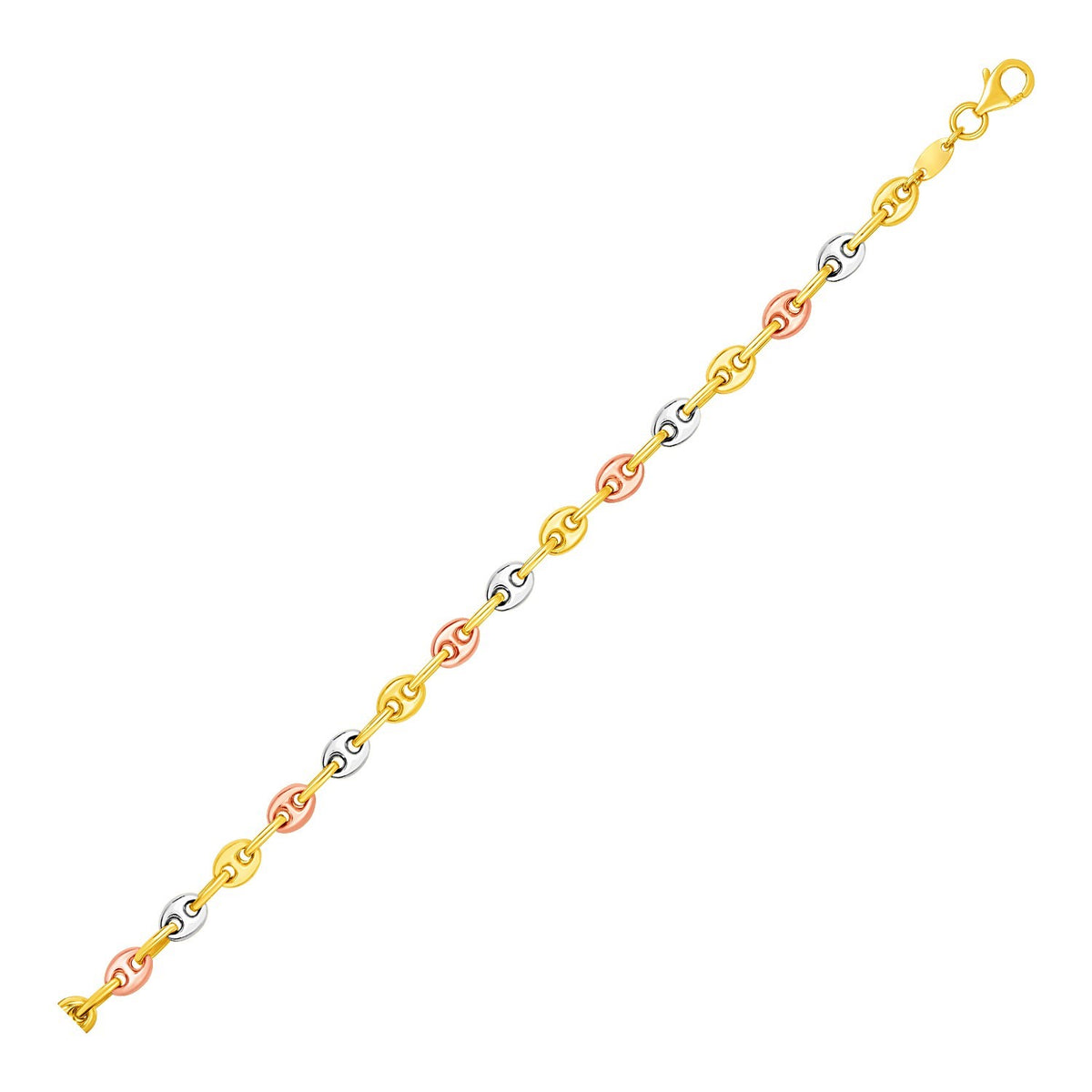 14K Tri Color Gold Mariner Link Anklet