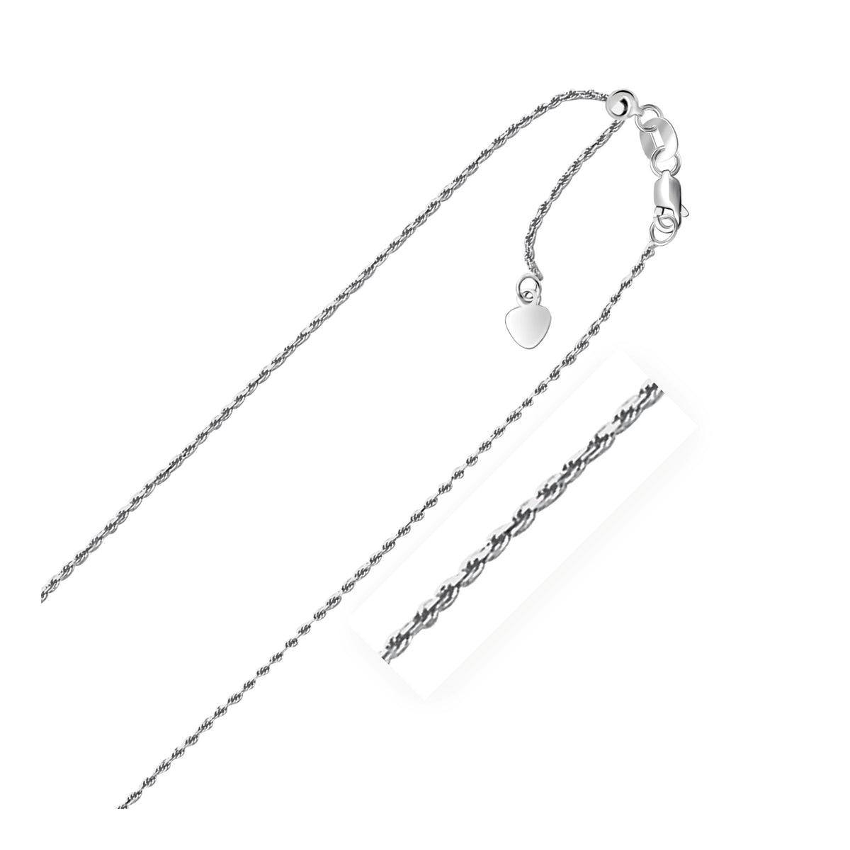 10k White Gold Adjustable Rope Chain (0.95 mm), view 2