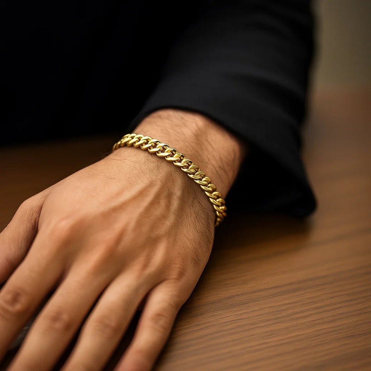 10K Yellow Gold Classic Miami Cuban Solid Bracelet (6.10 mm), view 5