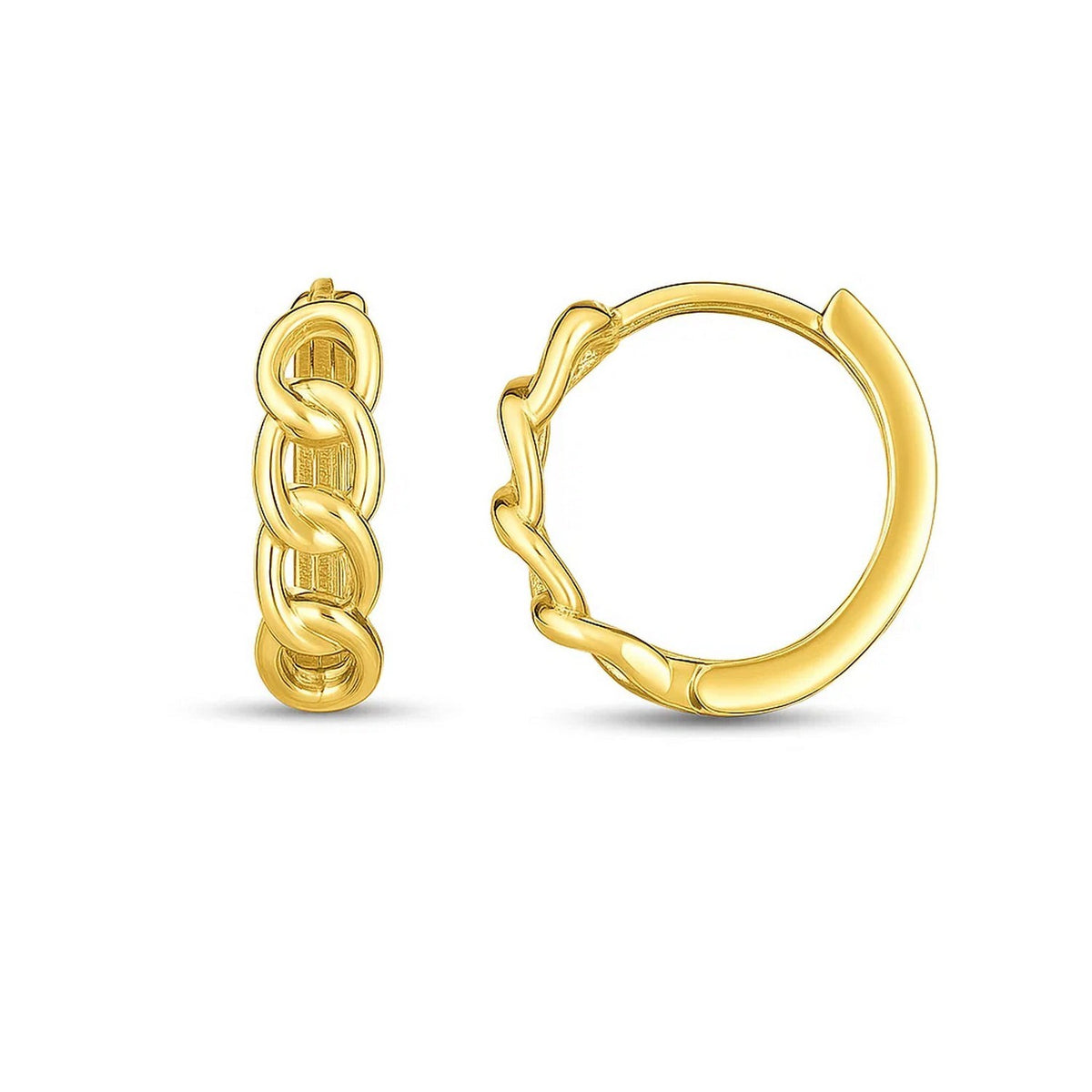 14K Yellow Gold Curb Huggie Hoop