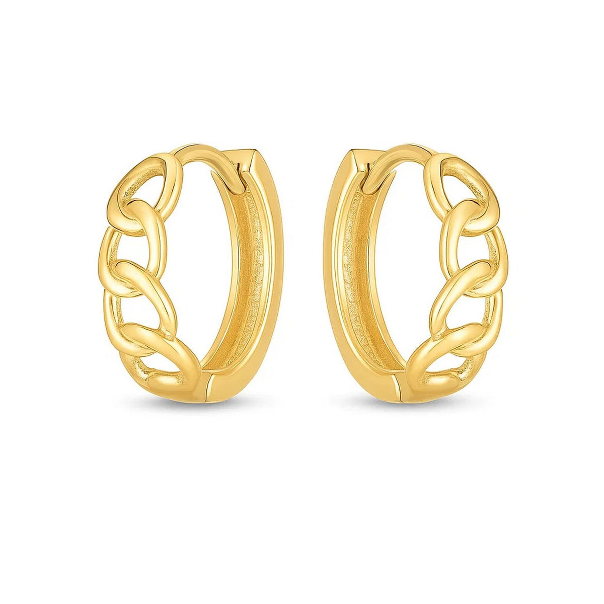 14K Yellow Gold Curb Huggie Hoop, view 2