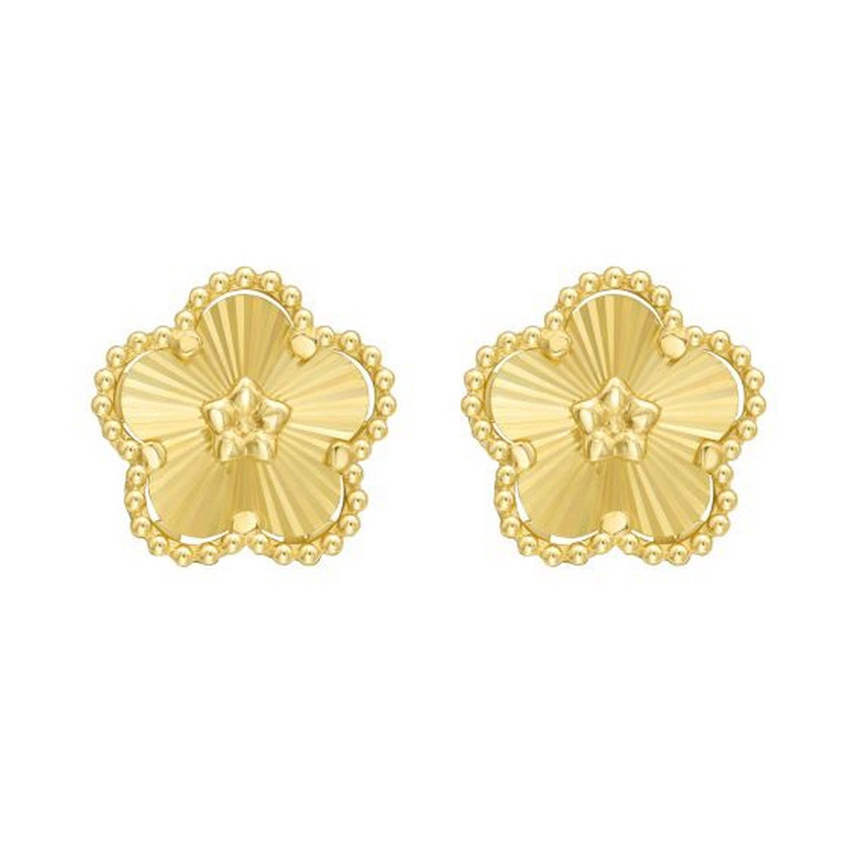 14K Yellow Gold Textured Daisy Earrings, view 2
