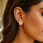 14K Yellow Gold Textured Daisy Earrings, view 3