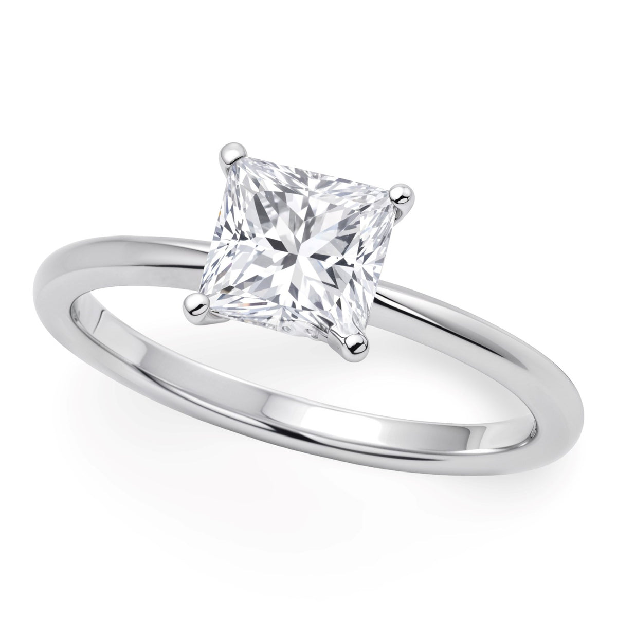 1 Carat Princess Lab Grown IGI G/VS1 Diamond Solitaire Ring in 14K White Gold