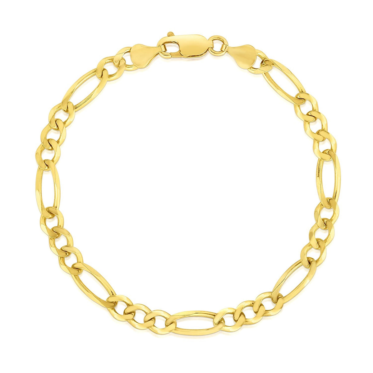 10K Yellow Gold Solid Figaro Bracelet (4.50 mm), view 2
