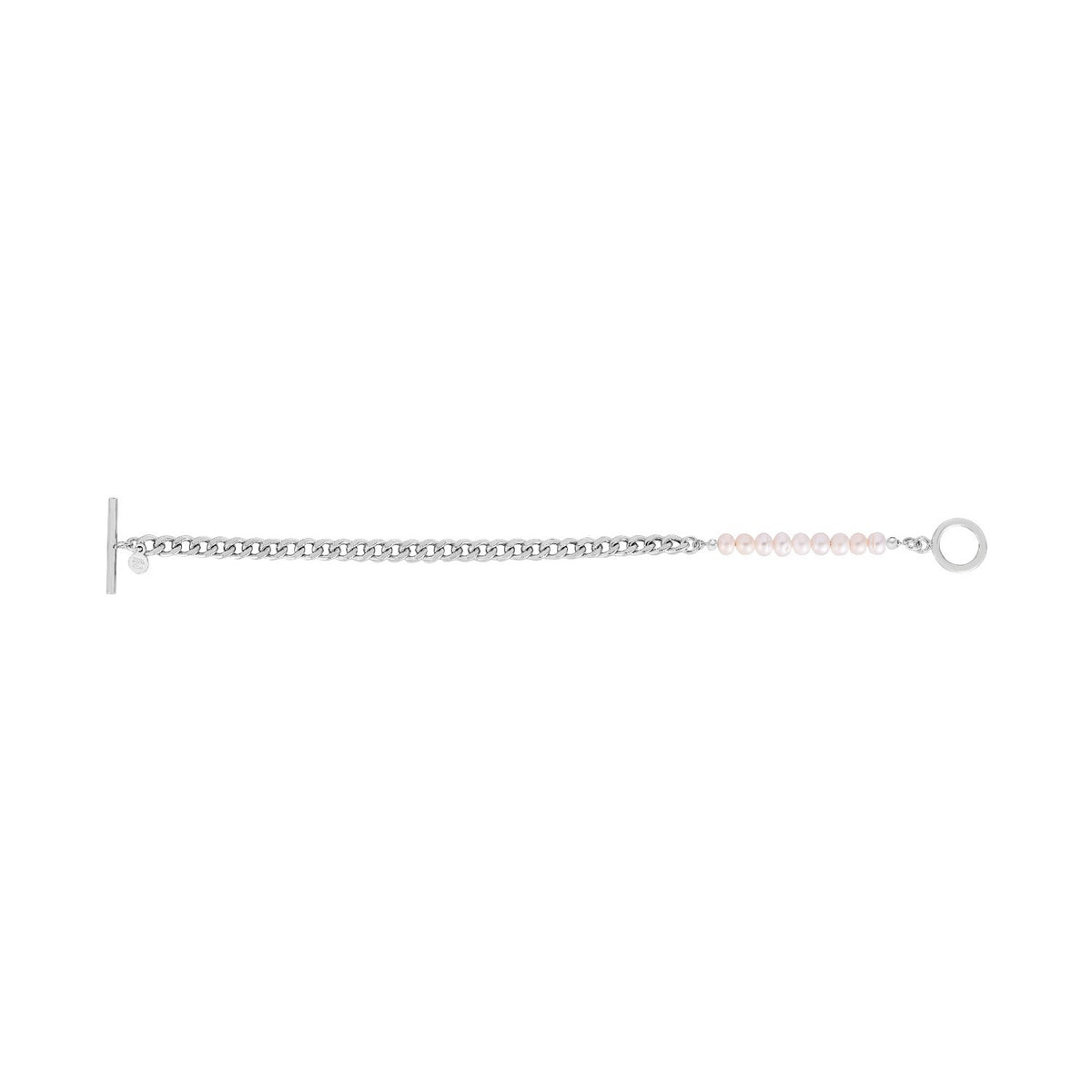 Sterling Silver Rhodium Plated Pearl Pearl Curb Toggle Bracelet (4.50 mm), view 2