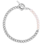 Sterling Silver Rhodium Plated Pearl Pearl Curb Toggle Bracelet (4.50 mm), view 3