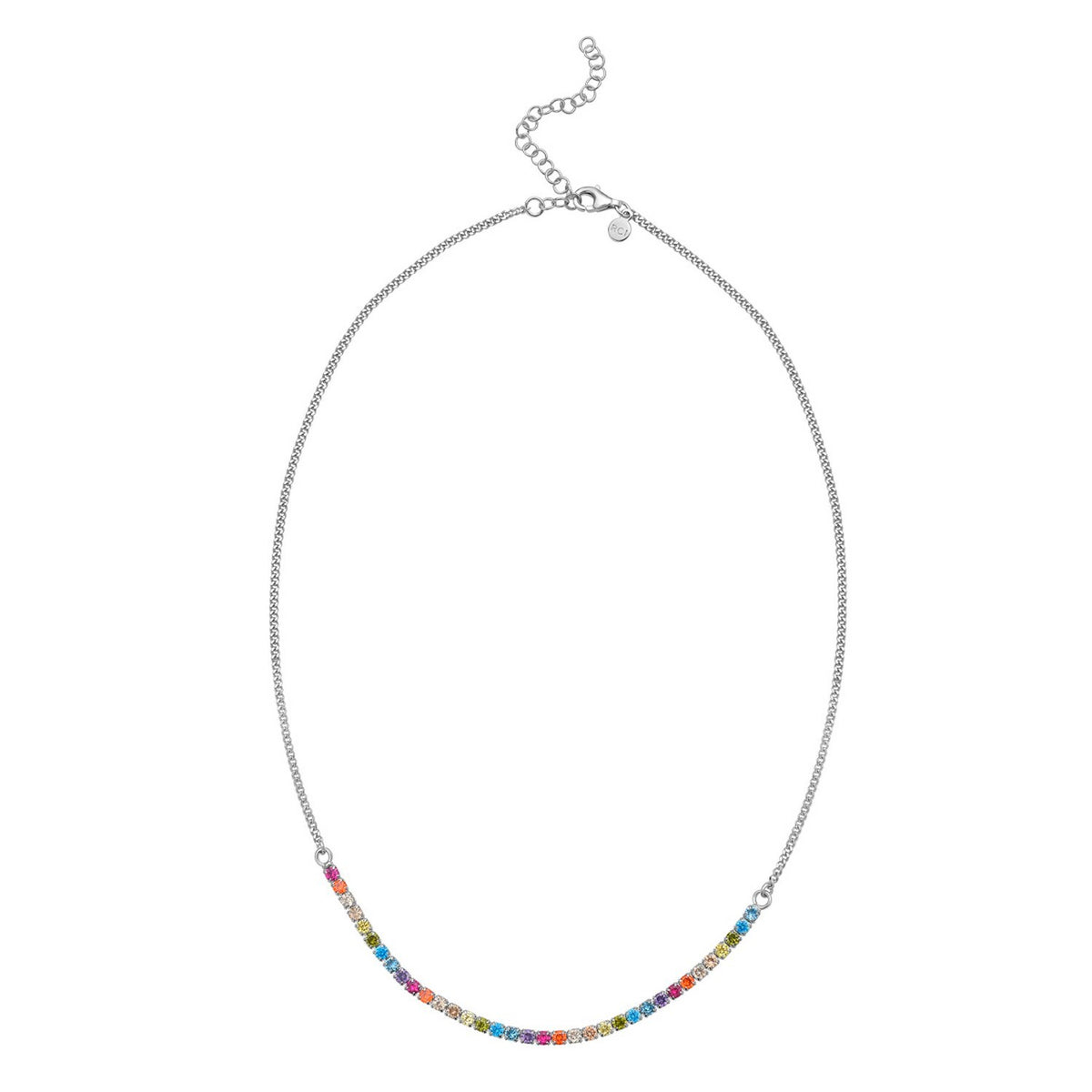 Sterling Silver Rhodium Plated Rainbow CZ Necklace, view 2