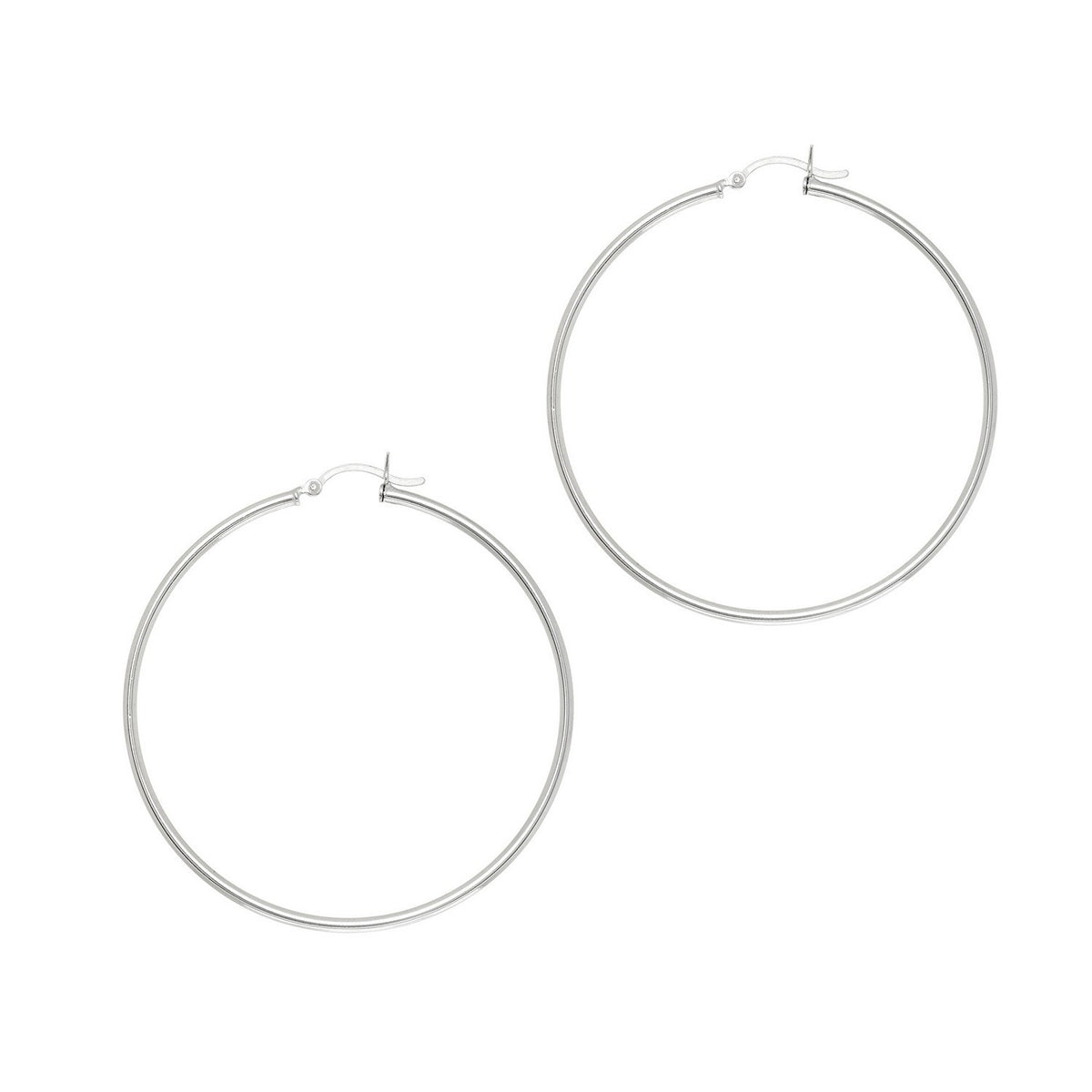 Rhodium Plated Hoop Earrings in Sterling Silver (2x50.00 mm)