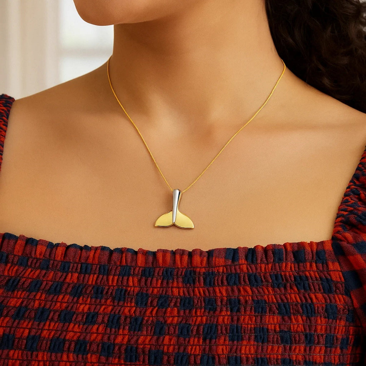 Whale Tail Necklace in 10K Yellow Gold, view 3