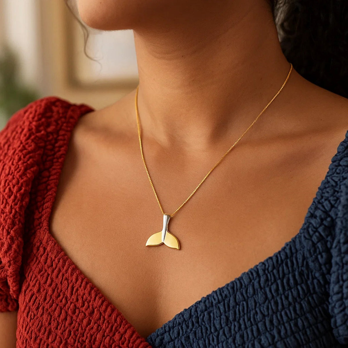 Whale Tail Necklace in 10K Yellow Gold, view 5