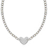 Sterling Silver Rhodium Plated Chain Bracelet with a Flat Heart Motif Station