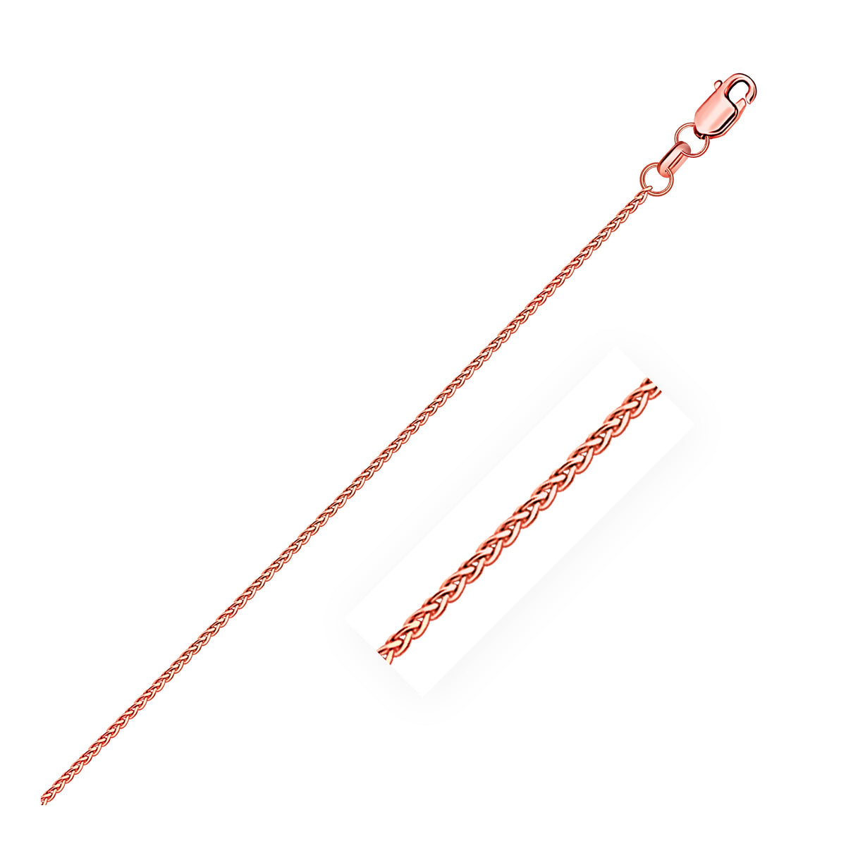 14k Rose Gold Diamond Cut Round Wheat Chain (1.20 mm), view 11