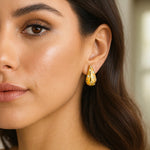 Sterling Silver Yellow Gold Plated Puffed Raindrop CZ Earrings, view 3