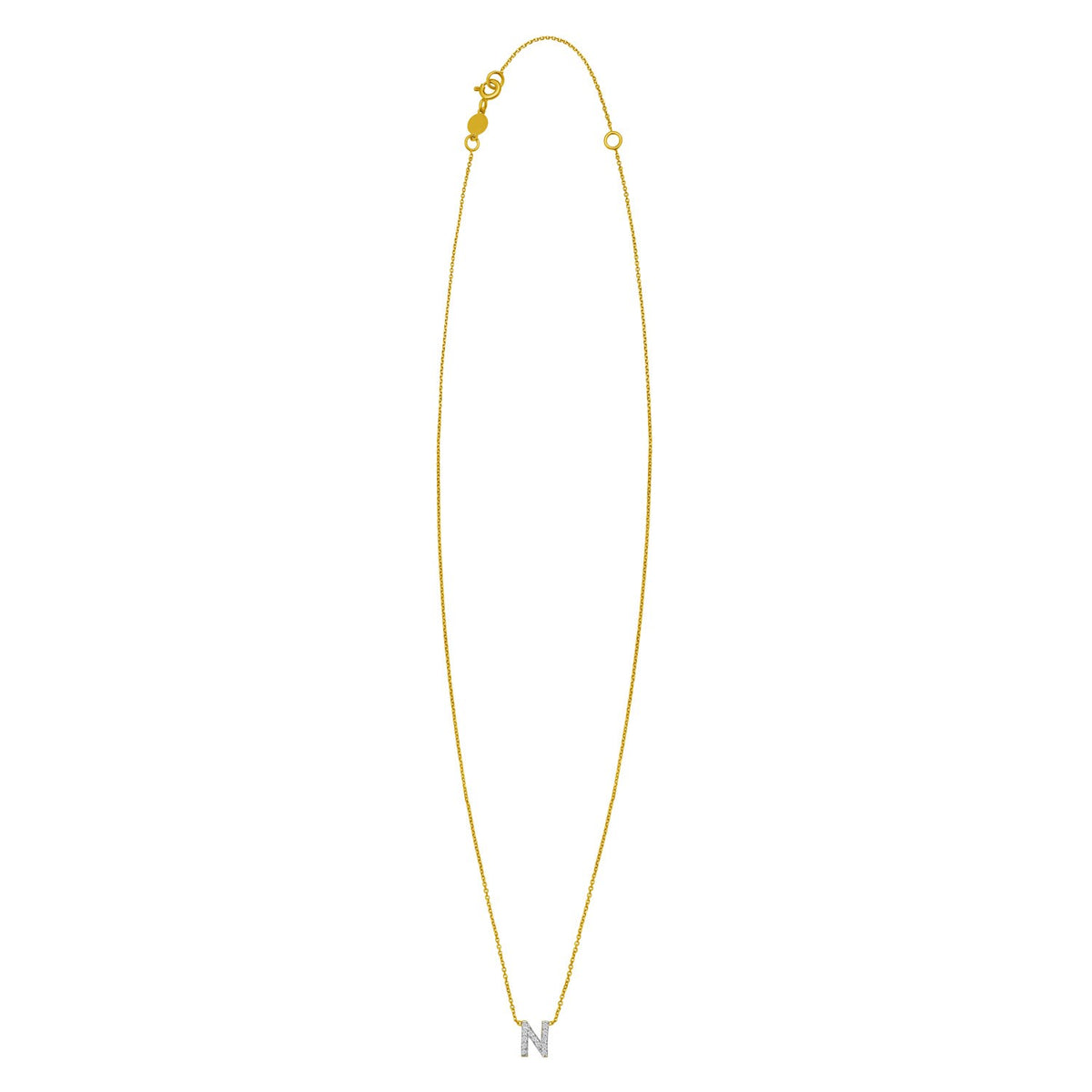 14K Yellow Gold Mini Diamond N Initial Pendant Necklace, view 2