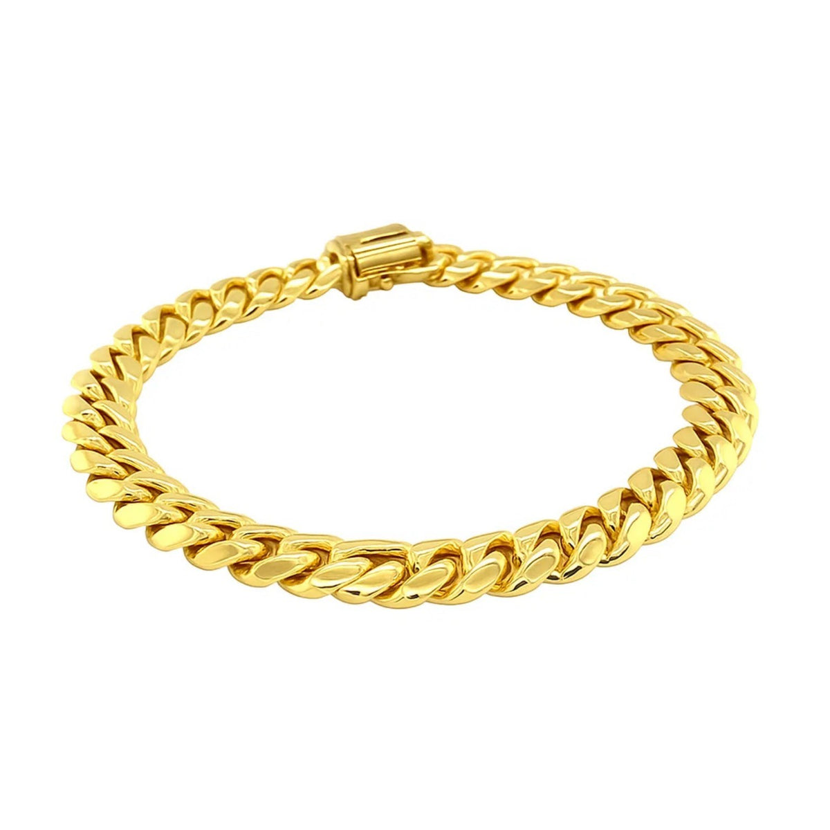 10K Yellow Gold Classic Miami Cuban Solid Bracelet (8.20 mm), view 3