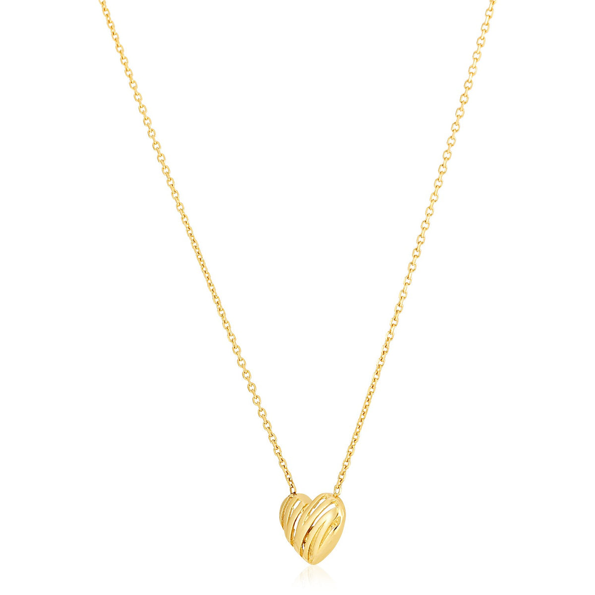 14K Yellow Gold High Polish Scribbles Heart Necklace
